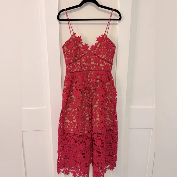 SELF PORTRAIT Azaelea Midi Dress In Pink NEW with tags Size 6 - Picture 3 of 16